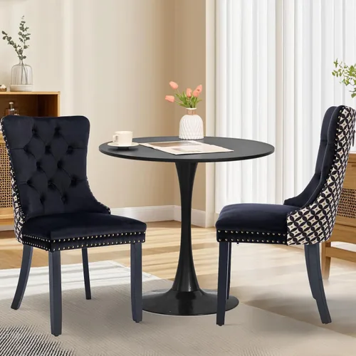 Miniatura 52 de Juego de 6 Sillas de Comedor Tapizadas de Terciopelo, Sillas Laterales de Cocina de Estilo Moderno con Ribete de Tachuelas y Patas de Madera, Anillo