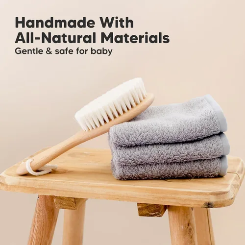 Miniatura 4 de Cepillo de madera para cabello de bebé para niñas y niños, cepillo para cuna, peine de bebé recién nacido, peine de cerdas de cabra suaves para Nogal