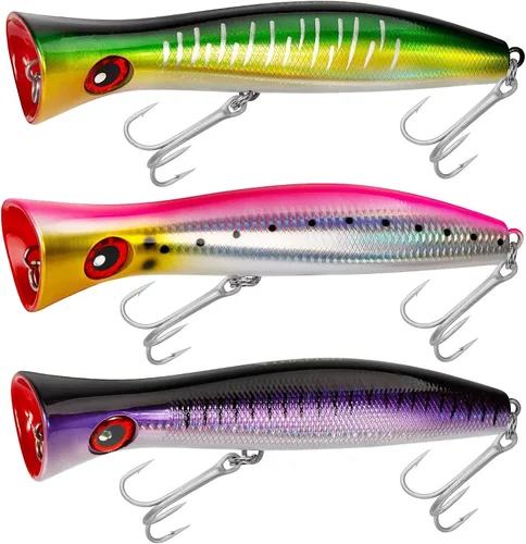 Miniatura 16 de THKFISH Topwater Señuelos de pesca de agua salada GT Popper con 3 ganchos fuertes, pesca de surf, 1 unidad/3 piezas 3 unidades de 3
