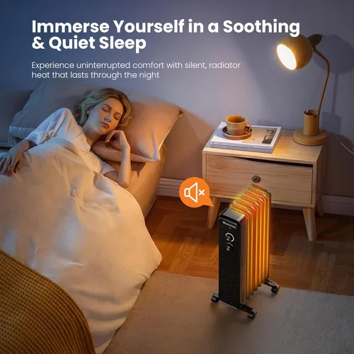 Miniatura 6 de Calentador de radiador eléctrico portátil, calentadores de espacio con relleno de aceite con 3 ajustes de calor, termostato ajustable, protección