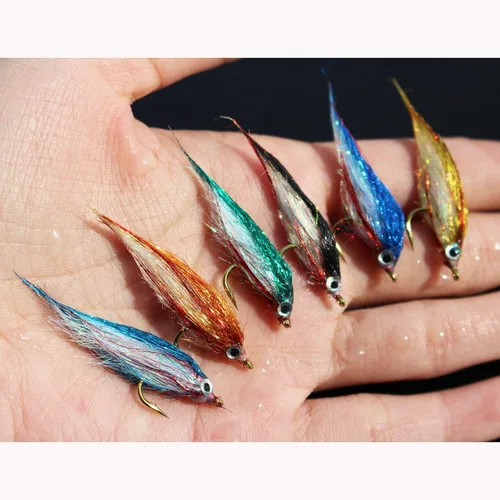 Miniatura 5 de Tigofly Juego de 12 señuelos de pesca con mosca de pececillo herido UV Polar Fry que se hunde lentamente, trucha de salmón, cabeza de acero, pesca