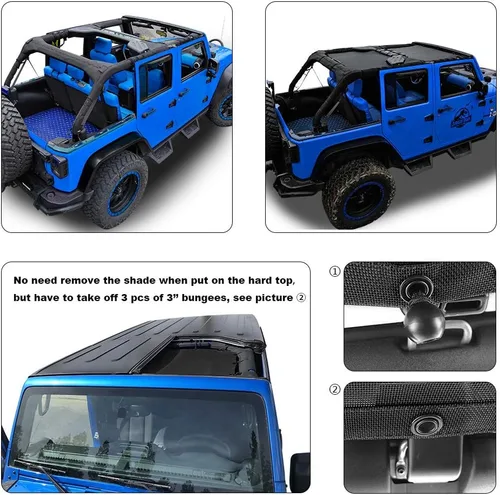Miniatura 3 de Shadeidea JK - Parasol superior compatible con Jeep Wrangler JKU, cubierta de techo de malla suave (2007-2018) - Bloqueador de ruido de viento UV