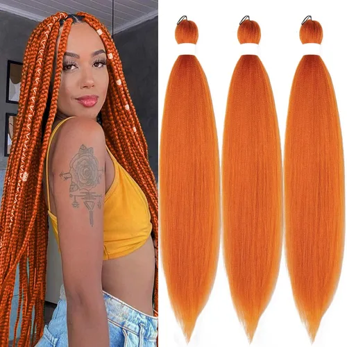 Cabello para Trenzar Naranja Jengibre Pre-Estirado Kanekalo Cabello para Trenzar Pre-estirado 26 pulgadas Extensiones de Cabello Sintético de Color