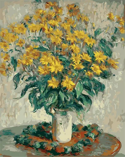 YEESAM ART Monet - Pintura por números para adultos, flores de alcachofa de Jerusalén de 16 x 20 pulgadas, lienzo de lino acrílico, kit de pintura