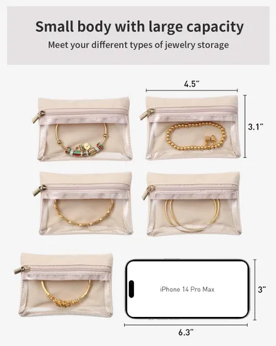 Miniatura 3 de Vlando Organizador de joyas de viaje, bolsa de terciopelo para joyas con cremallera, bolsa de joyería de viaje transparente para viajes, viajes