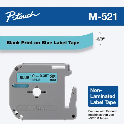 Miniatura 2 de Brother Etiqueta de forma continua de 0.37 "X26.20' (BRTM521), negro/azul