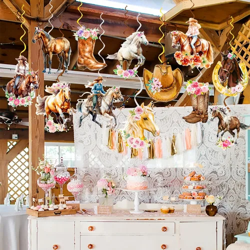 Miniatura 8 de 20 piezas de remolinos colgantes de vaquera, decoraciones de fiesta de cumpleaños de vaquera, decoraciones de fiesta de vaquera occidental
