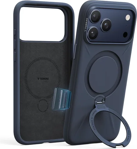 Miniatura 15 de TORRAS Funda de silicona líquida para iPhone 16 Pro con anillo magnético giratorio de 360 grados y control de cámara, compatible con MagSafe, Funda