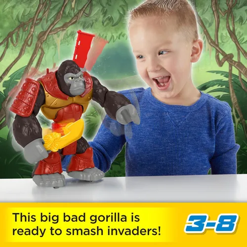 Miniatura 3 de Fisher-Price Imaginext Juguete preescolar Silverback Gorilla Smash figura de 8 pulgadas con acción de perforación y accesorios