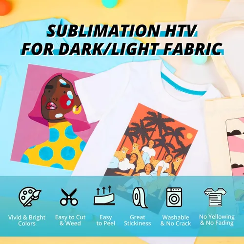 Miniatura 3 de HTVRONT Kit de sublimación HTV para tela oscura/clara, kit de iniciación de prensa térmica para camisa/bolsa/sombrero, incluye papel, cinta