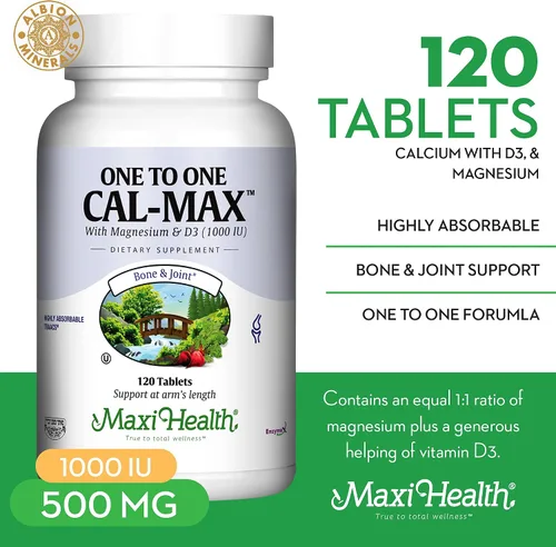 Miniatura 2 de Suplemento de calcio de 500 mg con vitamina D3 (1000 UI) y magnesio (500 mg) - Soporte para huesos, dientes y articulaciones para hombres y mujeres