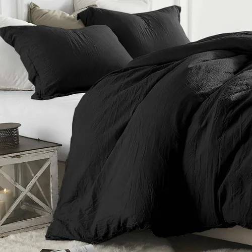 Edredón Negro Tamaño Queen, Juego de Ropa de Cama Suave y Moderna de 3 Piezas y Colecciones, Edredón Alternativo de Plumón Esponjoso Ligero para