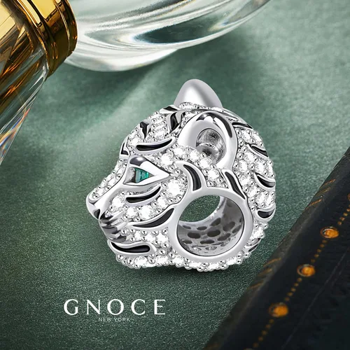 Miniatura 3 de GNOCE Dijes de lobo de tigre para pulsera de plata de ley 925 con cuentas de cabeza de animal y león para mujeres, hombres, niñas, niños, collar