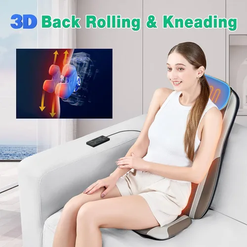 Miniatura 5 de Masajeador de Espalda Shiatsu con Calor, Cojín de Asiento para Silla de Masaje para Alivio del Estrés, Amasado de Tejido Profundo y Rodillo, 2