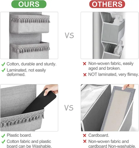 Miniatura 5 de Dahey Organizador bohemio para colgar sobre la puerta, para habitación del bebé, con borlas, decoración para dormitorio, cuarto de bebé, baño, Gris