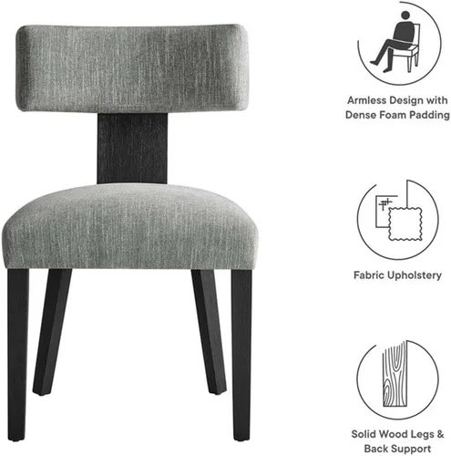 Miniatura 9 de Modway Nalani - Juego de 2 sillas de comedor sin brazos en tejido jaspeado, gris y negro, sillas auxiliares contemporáneas con patas de madera