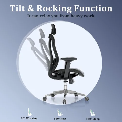 Miniatura 8 de Logicfox Silla de oficina ergonómica para largas horas – Soporte lumbar avanzado, reposabrazos y reposacabezas ajustables 3D, silla de malla