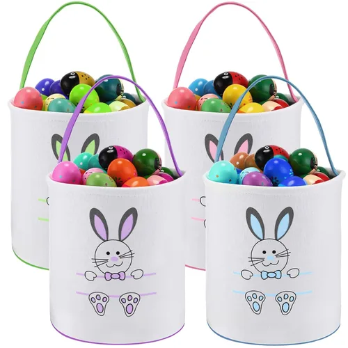 4 unidades de cesta de conejo de Pascua para niños, bolsas de tela de algodón, vacías personalizadas, cesta de huevos de caramelo, cubos con