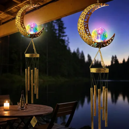 Miniatura 6 de Colorful Solar Moon Wind Chimes for Outside Unique Birthday Mom Gifts for Women Mom Grandma Crackle Glass Ball LED Wind Chimes Solar Lights Outdoor
