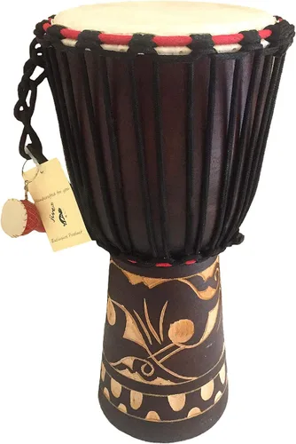 Miniatura 11 de Tambor Djembe – Tambor de mano africano de 16 pulgadas de alto, sonido profesional y calidad, madera de caoba tallada a mano con cabeza de piel