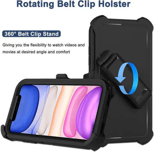 Miniatura 2 de Funda para iPhone 11 con clip para cinturón, 2 protectores de pantalla, [grado militar] de servicio pesado, cobertura completa, resistente a prueba