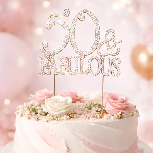 Miniatura 2 de Decoración de 50 tartas – Metal de oro rosa de alta calidad – 50 y fabuloso – Decoración brillante de diamantes de imitación para fiesta