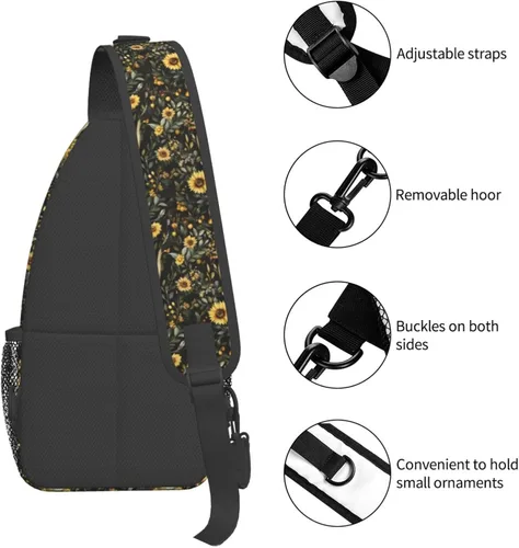 Miniatura 3 de Small Crossbody Bags for Women Men - Vintage Sunflower Deer Skull Print Adjustable Shoulder Bag Fanny Packs Belt Sling Bag Crossbody Purses Backpack