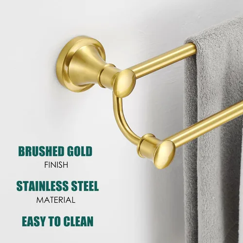 Miniatura 3 de Hoimpro - Barra de toalla ajustable retráctil de 15-27 pulgadas de acero inoxidable para baño, accesorios de baño, barra doble de toalla para baño