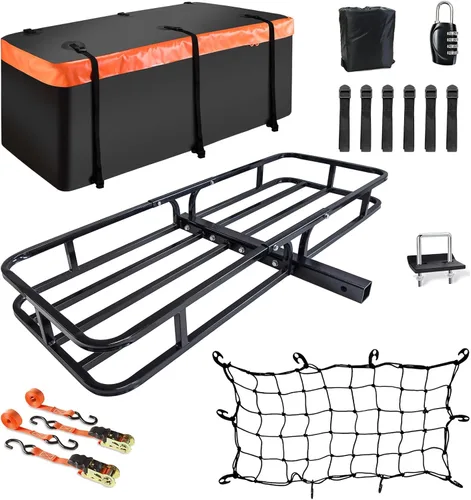 MeeFar Cesta de transporte de carga de montaje en enganche de 53" x 19" x 5" pulgadas + bolsa de carga impermeable (51" x 17" x 18" pulgadas),