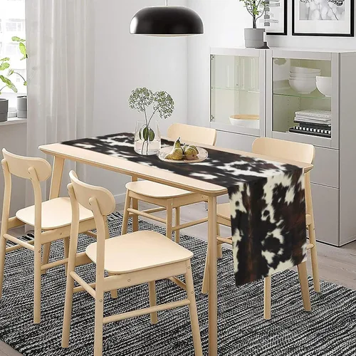 Miniatura 3 de Camino de mesa con estampado de vaca, camino de mesa estilo occidental con estampado de cuero de vaca en blanco y negro, decoración de mesa
