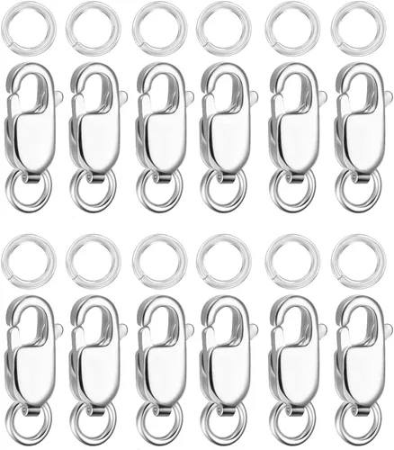 Miniatura 15 de kcctoo Cierre de pinza de langosta de plata con anillos de salto cerrados de oro de 14 quilates para la fabricación de joyas, fabricado en Italia