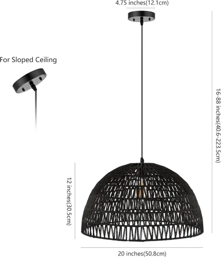 Miniatura 4 de JONATHAN Y JYL6504C Lámpara Colgante de Cúpula Tejida de 20", Luminaria Colgante Bohemia de Granja con Altura Ajustable para Isla de Cocina, Negro