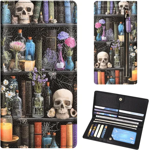 Miniatura 24 de Billetera para mujer, billetera RFID extradelgada, bolso plegable de cuero, con 11 ranuras para tarjetas y ventana de identificación, lindo monedero