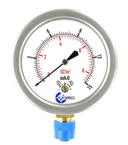 Miniatura 2 de Diafragma baja presión cápsula manómetro, 2-1/2" dial, 0-8 oz/0-15in H2O Rango, 1/4" NPT montaje inferior, caja de acero inoxidable, latón internos
