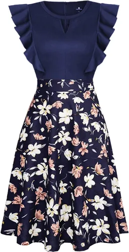 Miniatura 2 de CHICCLOTH Vestidos vintage para mujer, con volantes, bordados, acampanados, acampanados, para cóctel, fiesta, boda, invitadas
