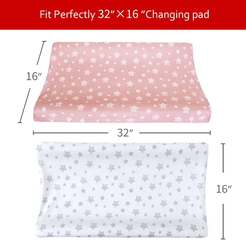 Miniatura 5 de Paquete de 2 fundas para cambiador para niñas, con estampado encantador, suave, unisex, para cambiar, se ajusta a almohadilla contorneada de 32 x 16