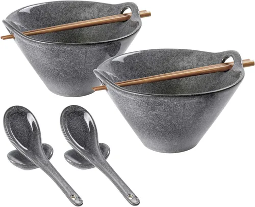 Miniatura 17 de UNICASA Juego de 2 cuencos japoneses para ramen con palillos, cucharas y reposos, 26 onzas, para fideos de porcelana profunda, Udon, Pho, ensalada