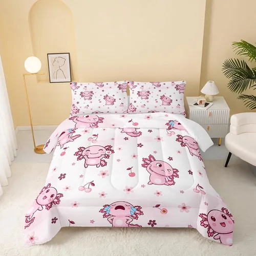 Miniatura 46 de QOOMO Juego de edredón de 3 piezas con diseño de mariposa de dibujos animados, tamaño individual, bonito juego de ropa de cama con lazo