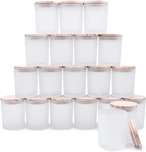 SHOWIN Tarros gruesos para hacer velas, 20 unidades, tarros vacíos de 7 onzas con tapas de madera para hacer velas, contenedor de muestra, blanco