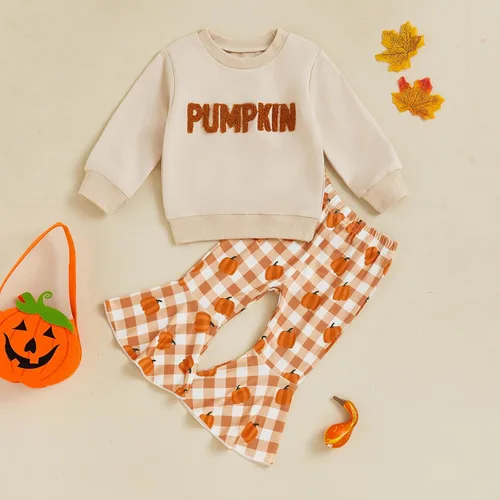 Miniatura 49 de Traje de Halloween para bebé niña, manga larga, cuello redondo, letras de fantasma, parte superior con estampado de fantasma, parte inferior