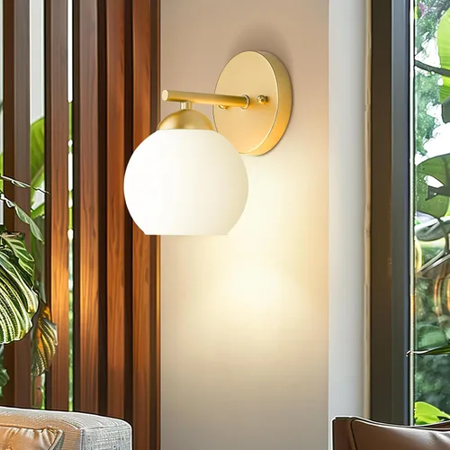 Miniatura 6 de Emak WS114-GD-ML-2PK - Moderno paquete de 2 apliques de pared de globo, luz dorada con pantalla de vidrio de leche para baño, sala de estar, fotos