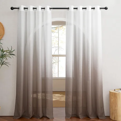 Miniatura 29 de NICETOWN Cortinas de lino sintético degradado para sala de estar, estilo noble con ojales, cortinas semitransparentes para niños, cortinas de Morado