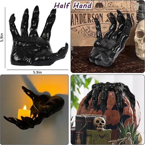 Miniatura 4 de DAZONGE Decoraciones de Halloween para interiores y exteriores, paquete de 3 manos espeluznantes que se extienden montadas en la pared con velas