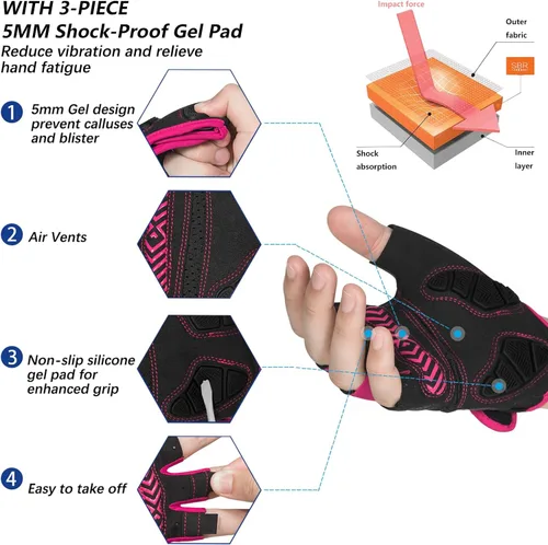 Miniatura 2 de MOREOK Guantes de ciclismo para hombresmujeres-almohadilla de gel de 0.197 in Guantes de ciclismo de medio dedo para ciclismo, levantamiento