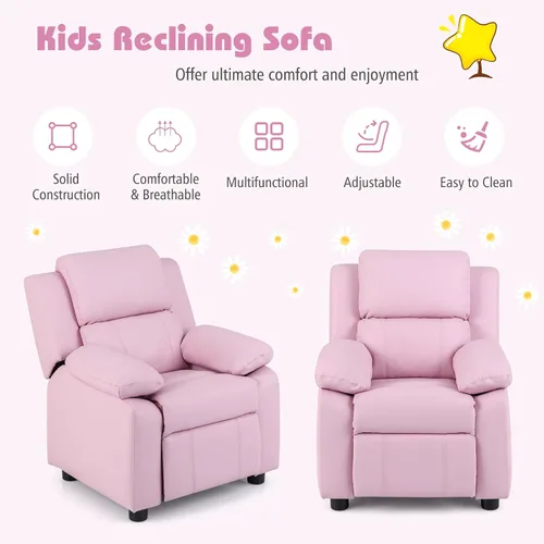 Miniatura 6 de Costzon Silla reclinable de cuero con reposapiés, reposabrazos, reposacabezas y soporte lumbar, silla ergonómica para sala de juegos, sofá Rosa