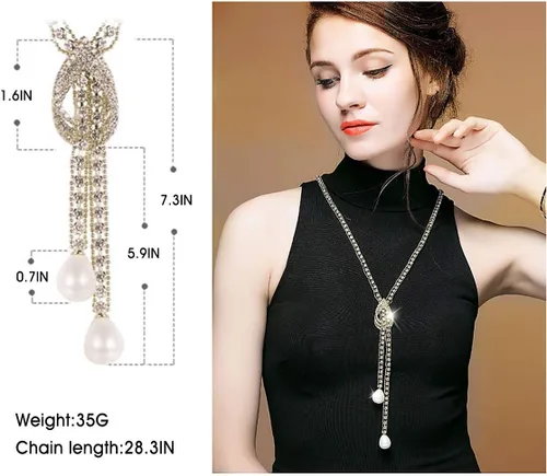 Miniatura 5 de Suyi collar largo de cristal a la moda, hace juego con todo, cadena brillante, suéter
