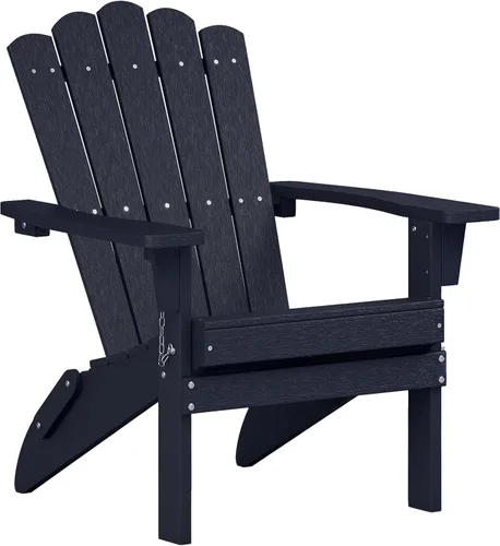 Miniatura 15 de Juego de 2 sillas Adirondack plegables de HDPE, sillas de patio resistentes a la intemperie con reposabrazos anchos y respaldo alto, silla para Negro