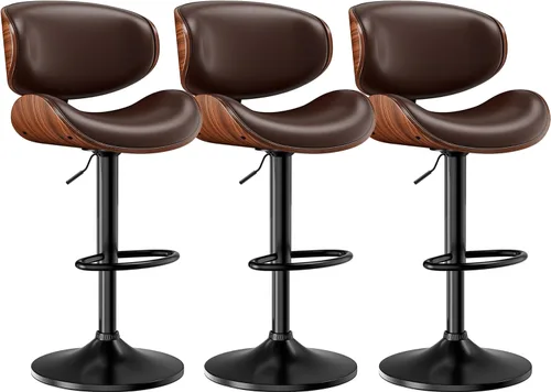 Miniatura 29 de Taburetes de bar, taburetes de bar giratorios ajustables para isla de cocina, sillas de barra de cuero moderno de mediados de siglo de altura