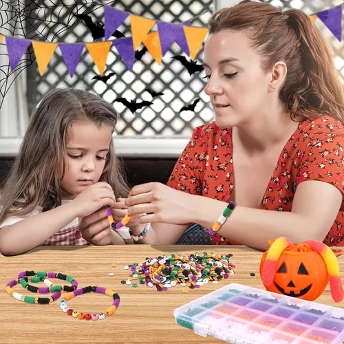 Miniatura 6 de Augshy 4200 cuentas de arcilla de Halloween Heishi planas, redondas, espaciadoras de polímero para hacer joyas, collares, pulseras y aretes