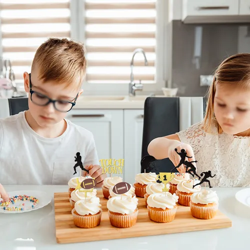 Miniatura 5 de 36 piezas de adornos para cupcakes de pelota de rugby, trofeo de fútbol americano, selecciones de cupcakes de fútbol americano, decoración